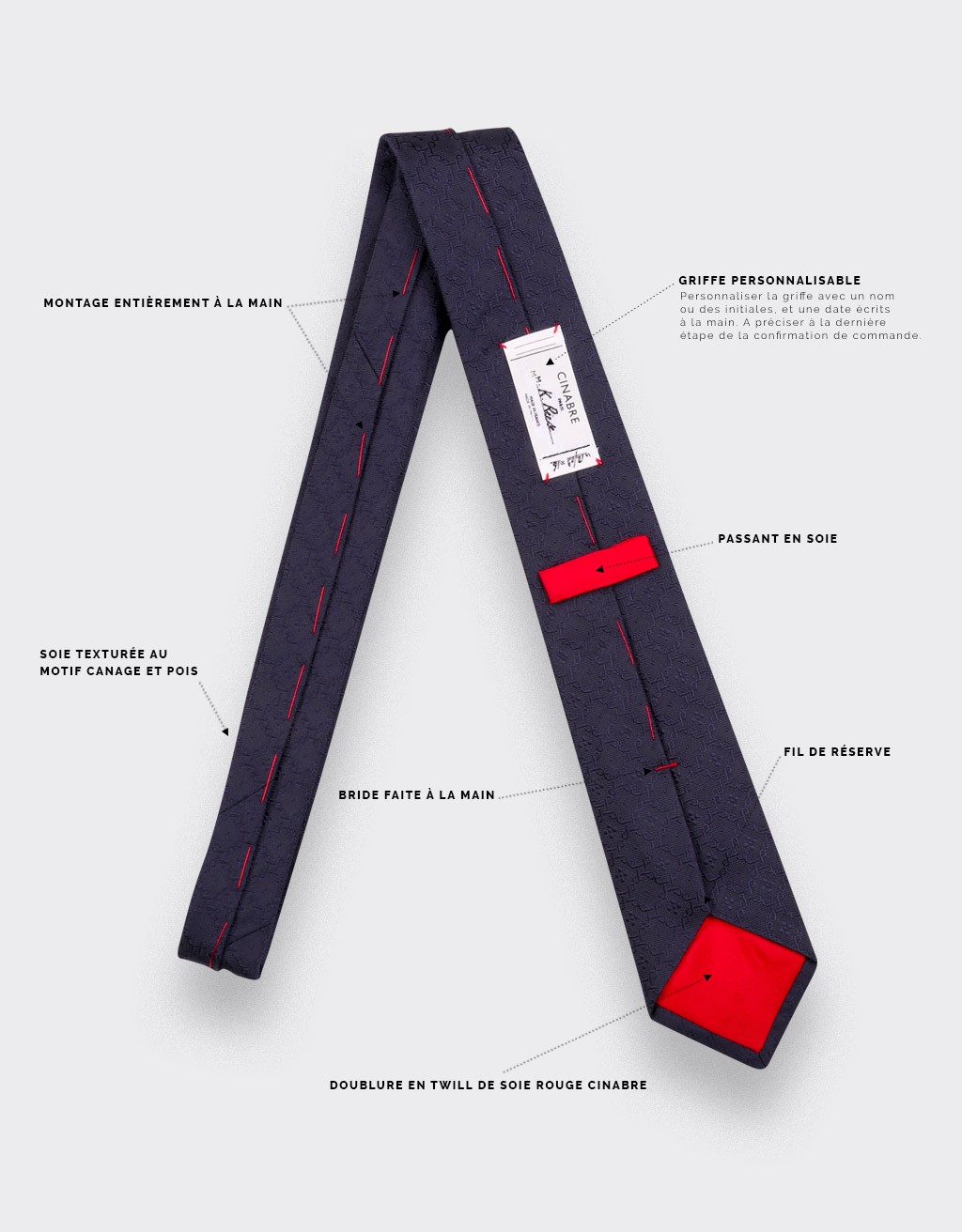 Navy blue Dots Cane tie - silk - Cinabre Paris 