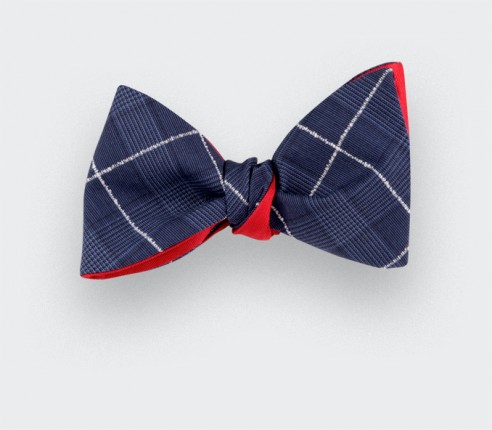 White Stripes Prince of Wales Bow Tie - Cinabre Paris - Handmade in France
