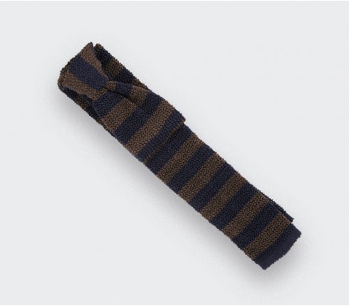 Navy Brown Striped Knit Tie - Cinabre paris