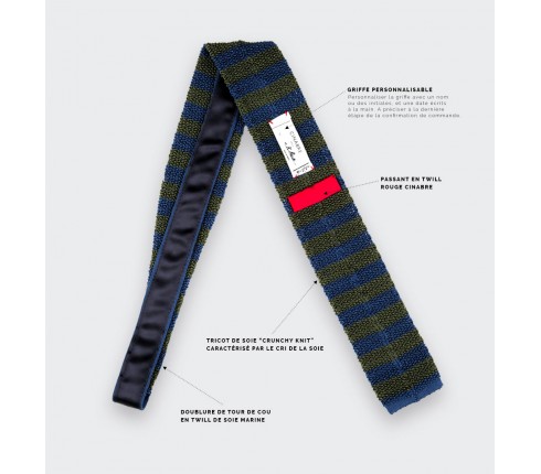 Kaki Blue Striped Knitted Tie - Silk - Cinabre Paris