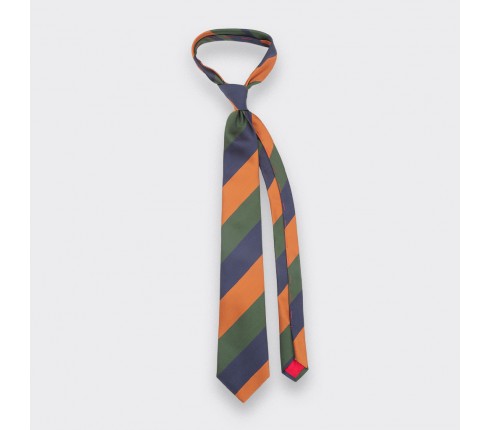Navy Orange Green Striped Tie - Silk - Cinabre Paris