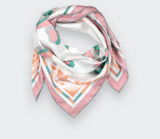 Pink Marquises Aller Simple silk scarf 90 - Cinabre Paris Pink Marquises Aller Simple silk scarf 90 - Cinabre Paris