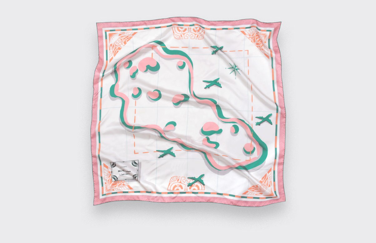 Pink Marquises Aller Simple silk scarf 90 - Cinabre Paris
