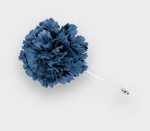 Petrol Blue Herringbone Flower Lapel Pin - Cinabre Paris