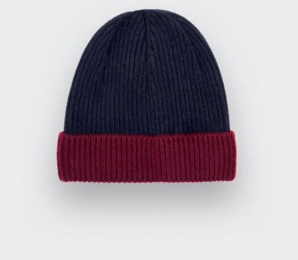 Burgundy Navy Regenerated Cashmere Beanie - Made in France by Cinabre Paris