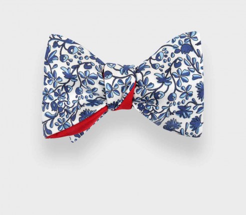 White Blue Cinabre Flowery Bow Tie - Cinabre Paris