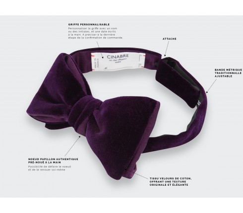 Mauve Velvet Bow Tie - Made in France by Cinabre Paris