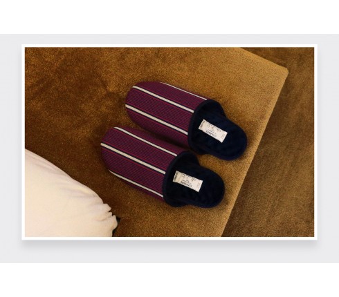 Burgundy Striped Slippers - Handmade -  Cinabre Paris