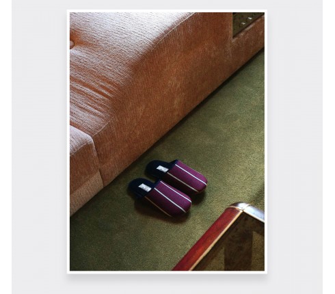 Burgundy Striped Slippers - Handmade -  Cinabre Paris