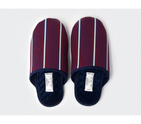 Burgundy Striped Slippers - Handmade -  Cinabre Paris