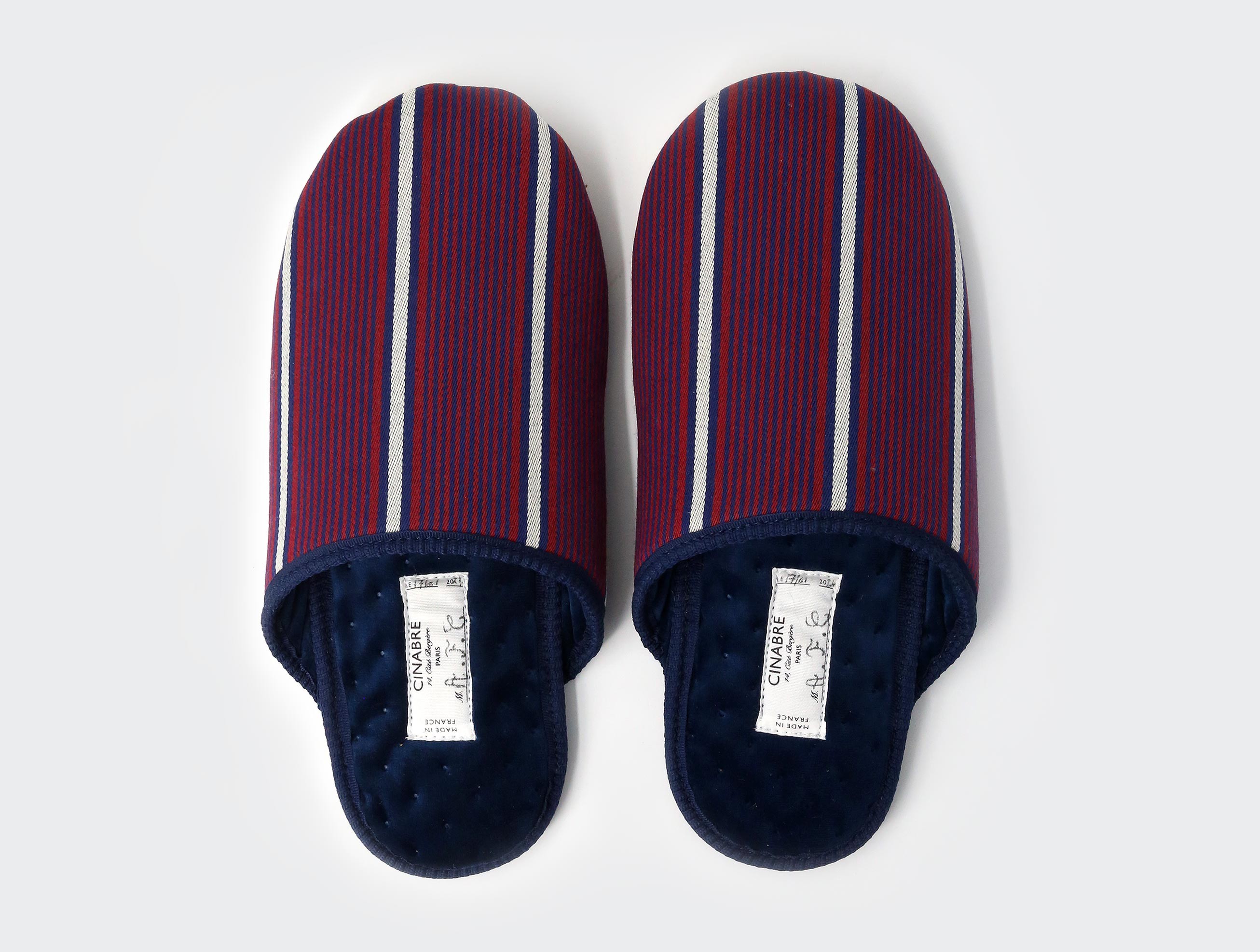 Burgundy Striped Slippers - Handmade -  Cinabre Paris