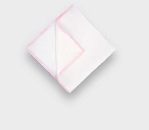 White with pink embroidery Silk Chiffon Pocket Square - Cinabre Paris