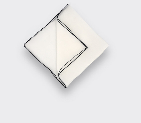 White with Navy Blue embroidery Silk Chiffon Pocket Square - Cinabre Paris