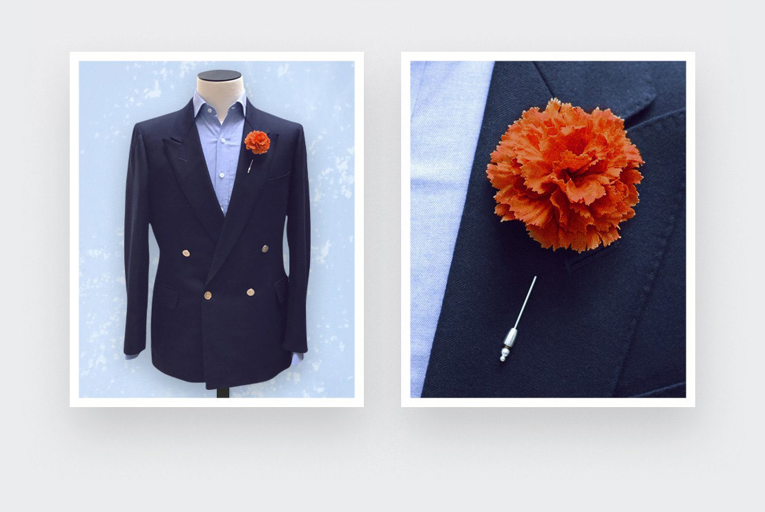 Flower Lapel Pin Orange silk  - Cinabre Paris
