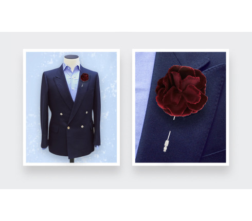 Boutonnière fleur rose velours bordeaux - Cinabre Paris