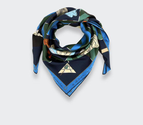 Navy Silk Scarf 90 Suite Cinabre - CINABRE Paris
