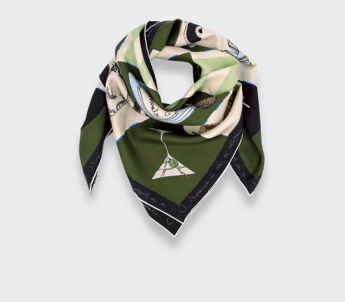 Kaki Silk Scarf 90 Suite Cinabre