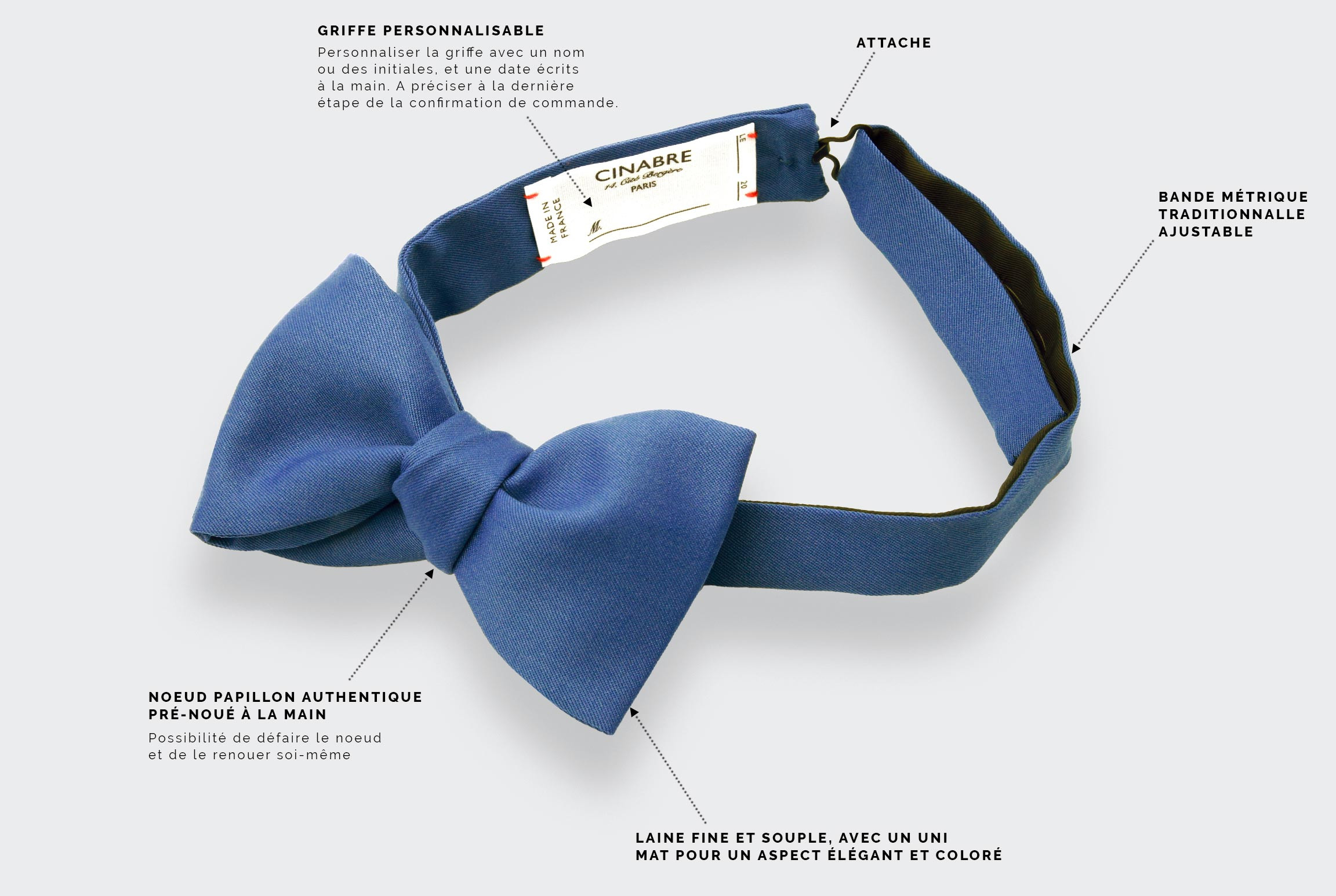 Noeud Papillon Uni Bleu Acier - Cinabre Paris