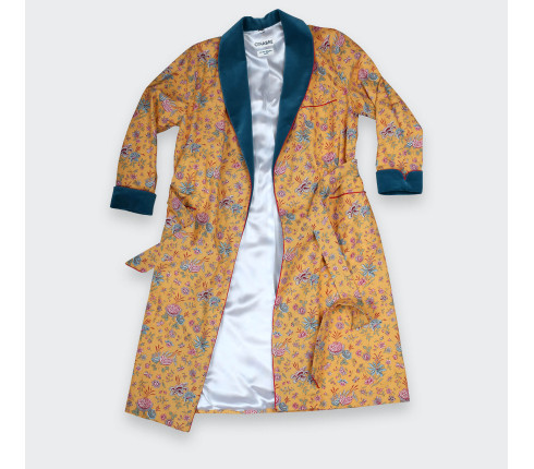 Flowery mustard dressing gown - Made in Italy