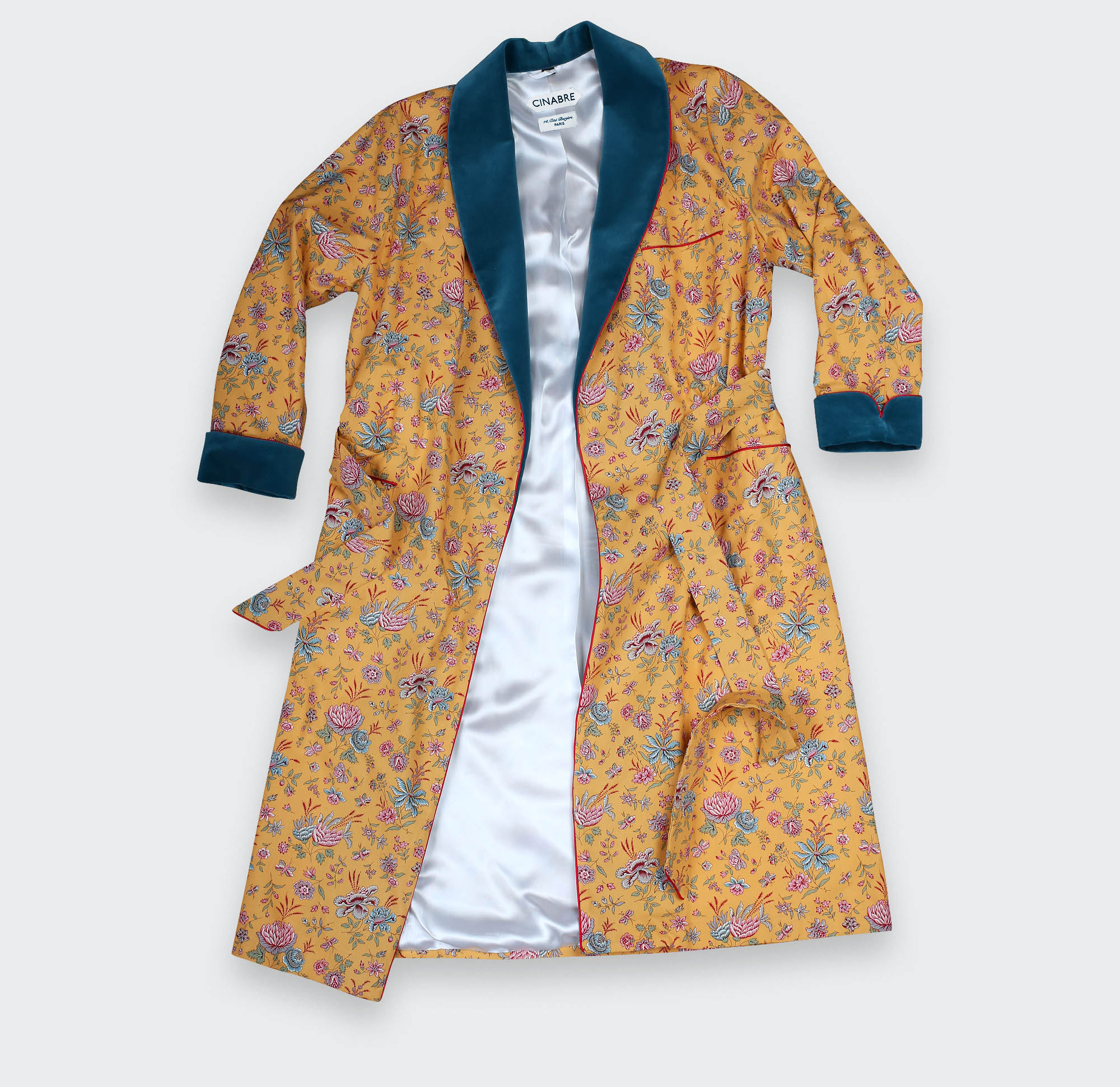 Flowery mustard dressing gown - Made in Italy