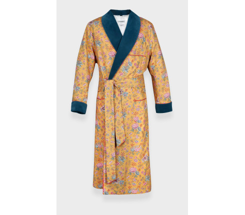 Flowery mustard dressing gown - Made in Italy