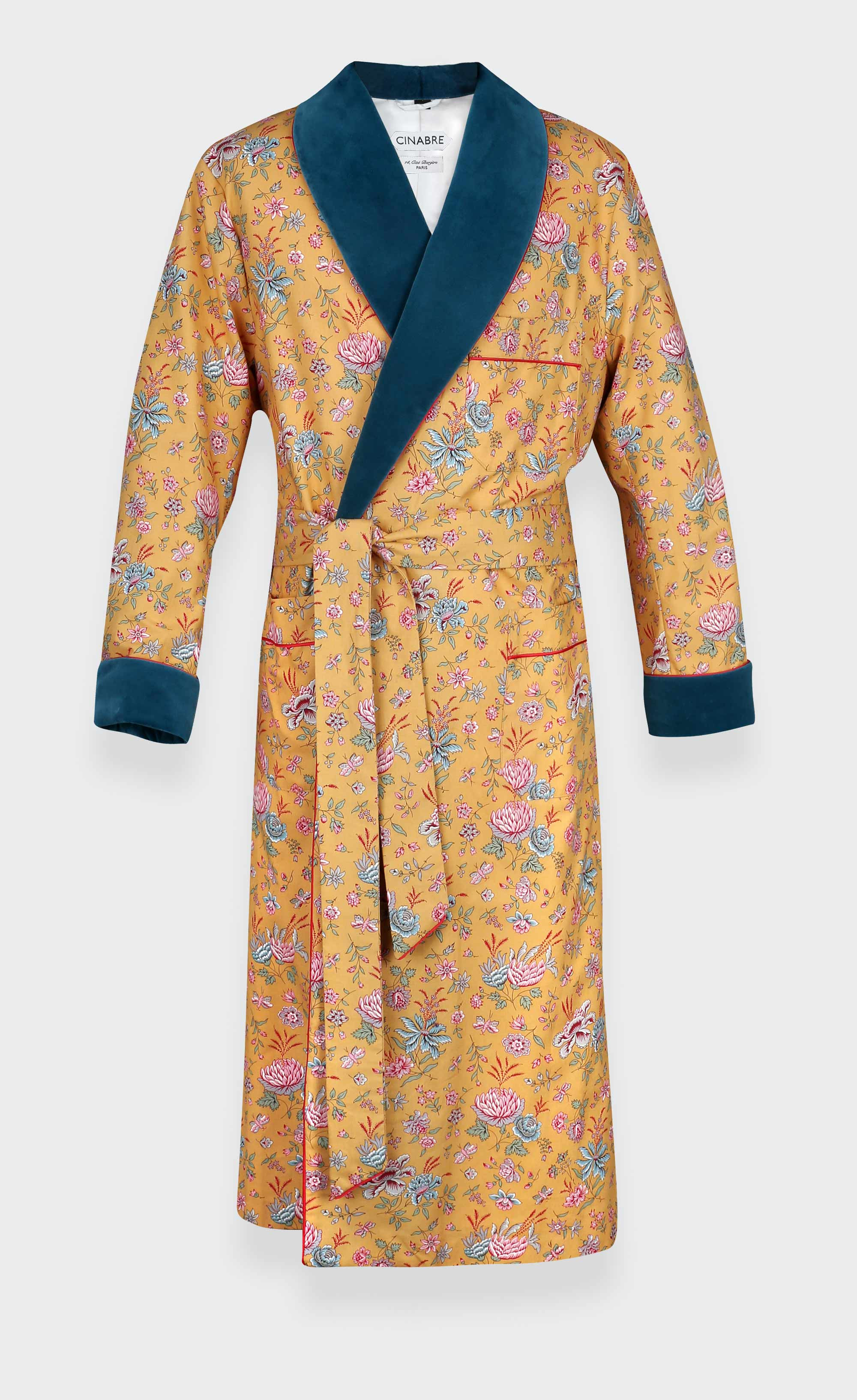 Flowery mustard dressing gown - Made in Italy