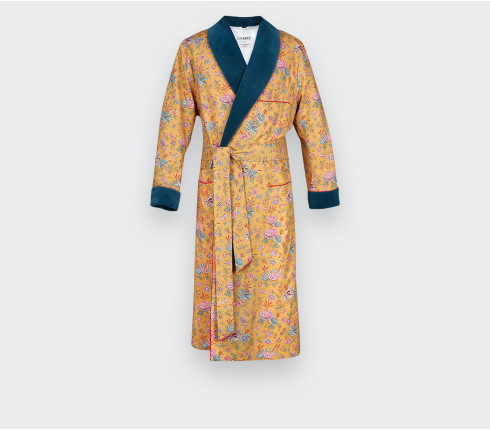 Flowery mustard dressing gown - Made in Italy