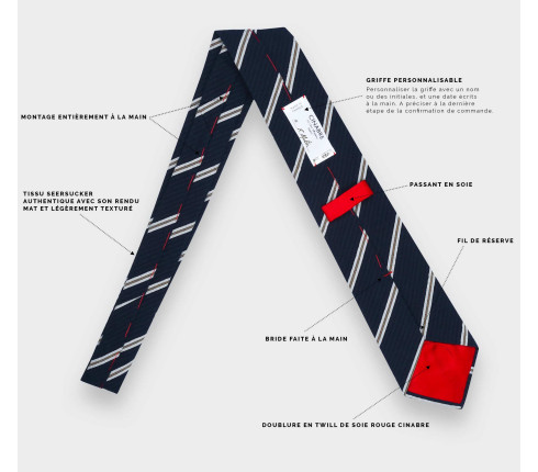 Navy Cape Cod Seersucker Tie - Cinabre Paris