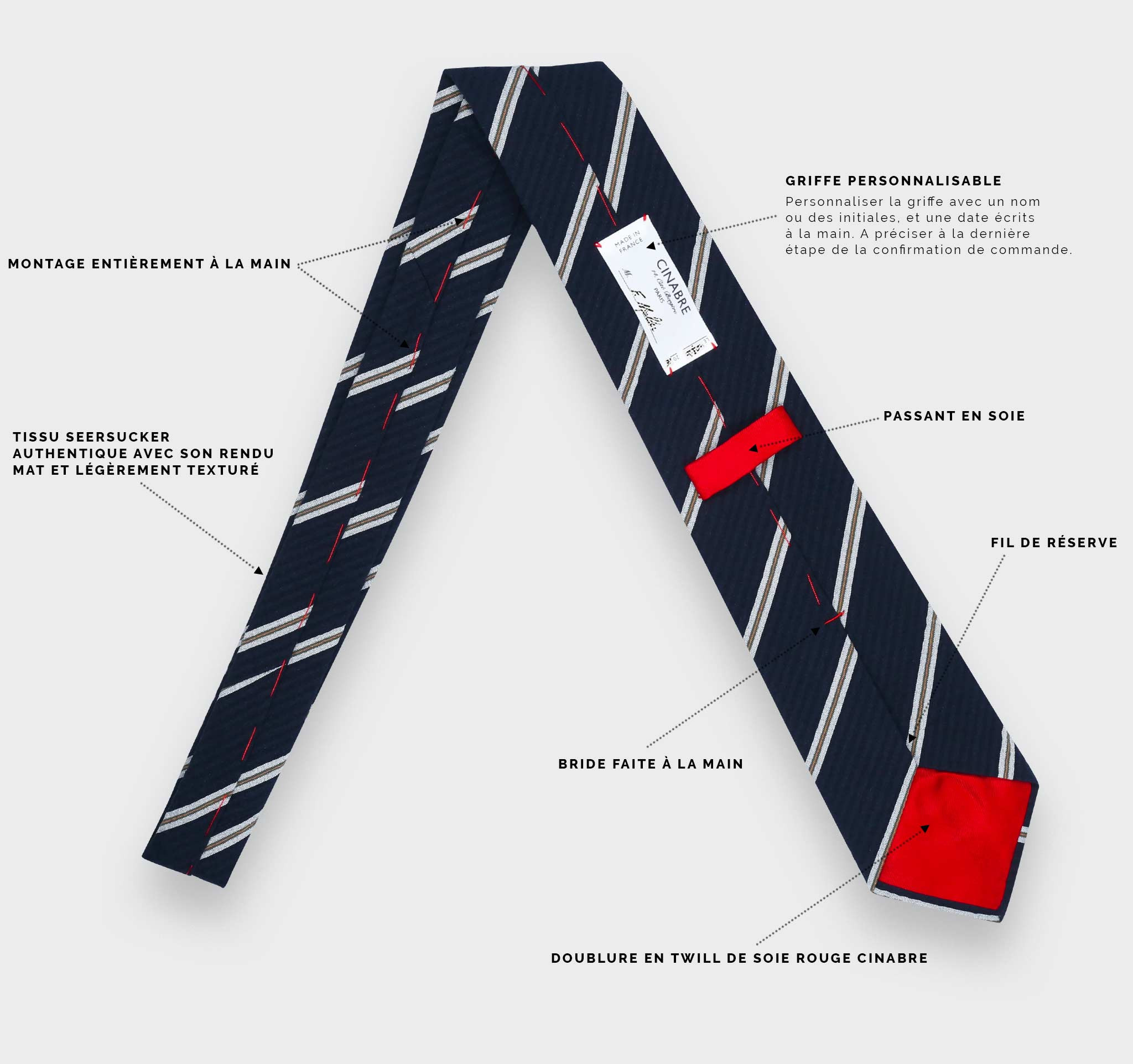 Navy Cape Cod Seersucker Tie - Cinabre Paris