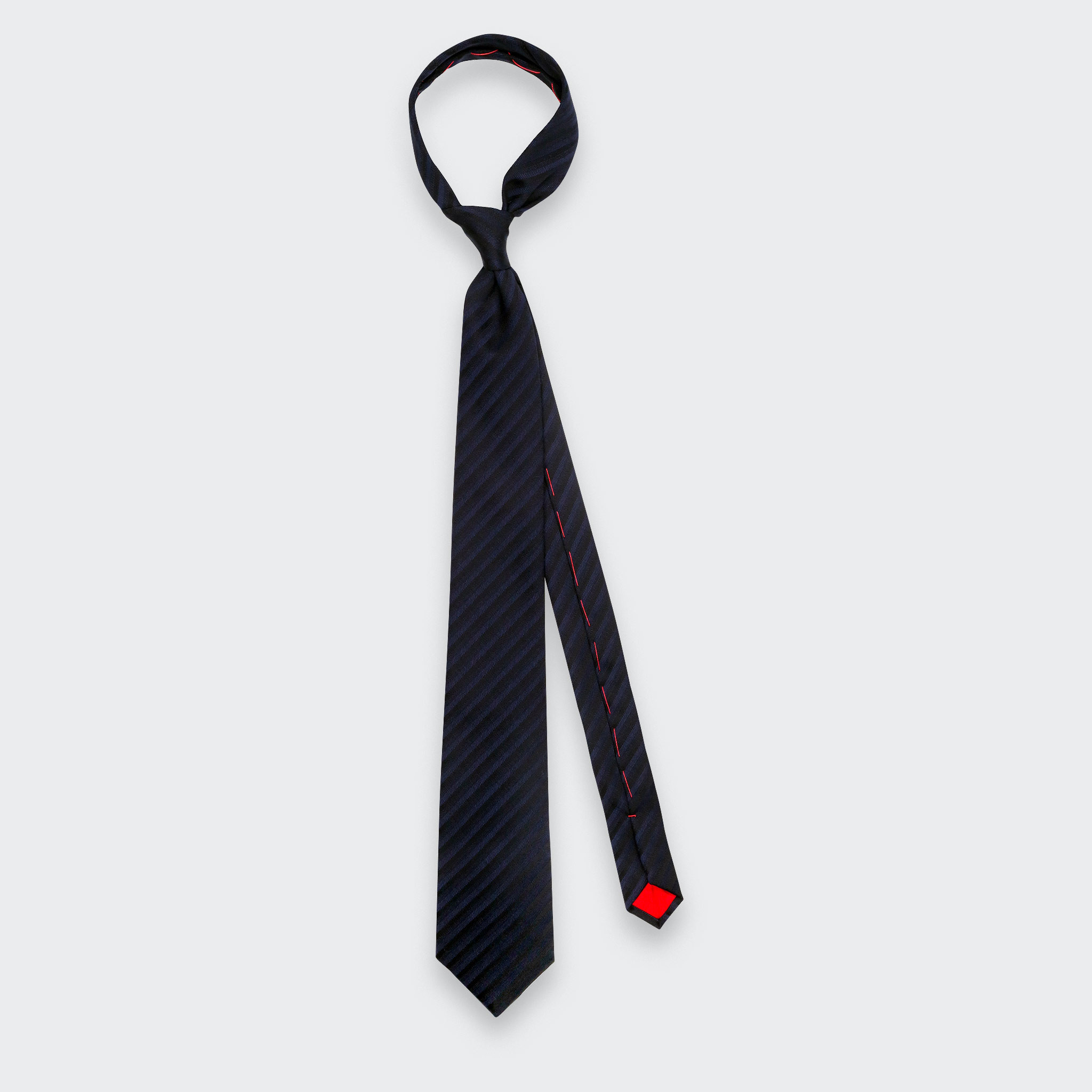 Navy Wool and Silk Twill Black Herringbone Club Tie – Cinabre Paris