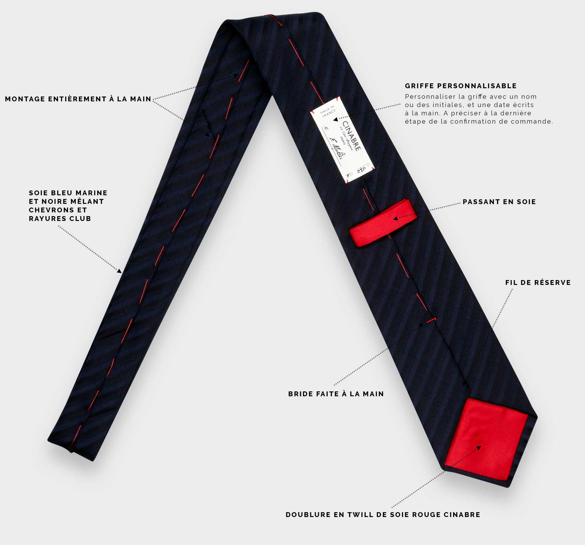 Navy Wool and Silk Twill Black Herringbone Club Tie – Cinabre Paris