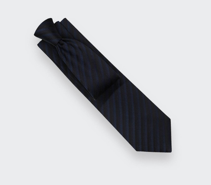 Navy Wool and Silk Twill Black Herringbone Club Tie – Cinabre Paris