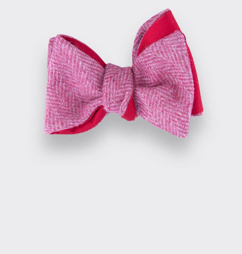 CINABRE Paris - Nœud Papillon - Tweed Chevron rose - Made in France