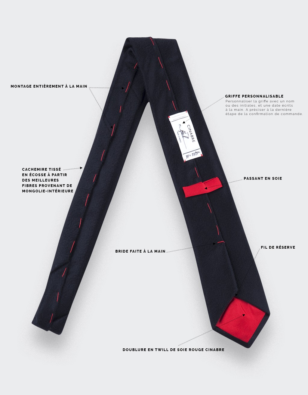 CINABRE Paris - Tie - Peau Noir - Made in France