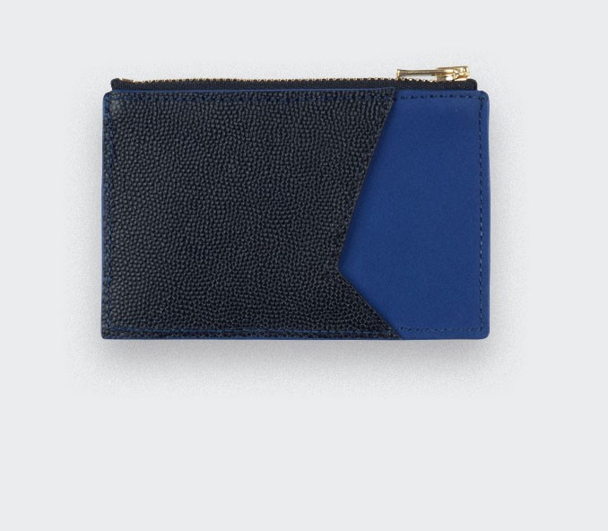 Blue Card holder with black caviar leather - Cinabre Paris Blue Card holder with black caviar leather - Cinabre Paris