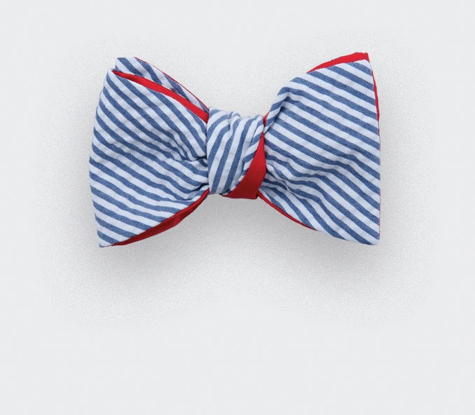 Blue stripes seersucker bow tie - seersucker cotton and silk - CINABRE Paris