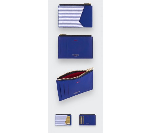 Porte Cartes Seersucker - cuir et seersucker - CINABRE Paris