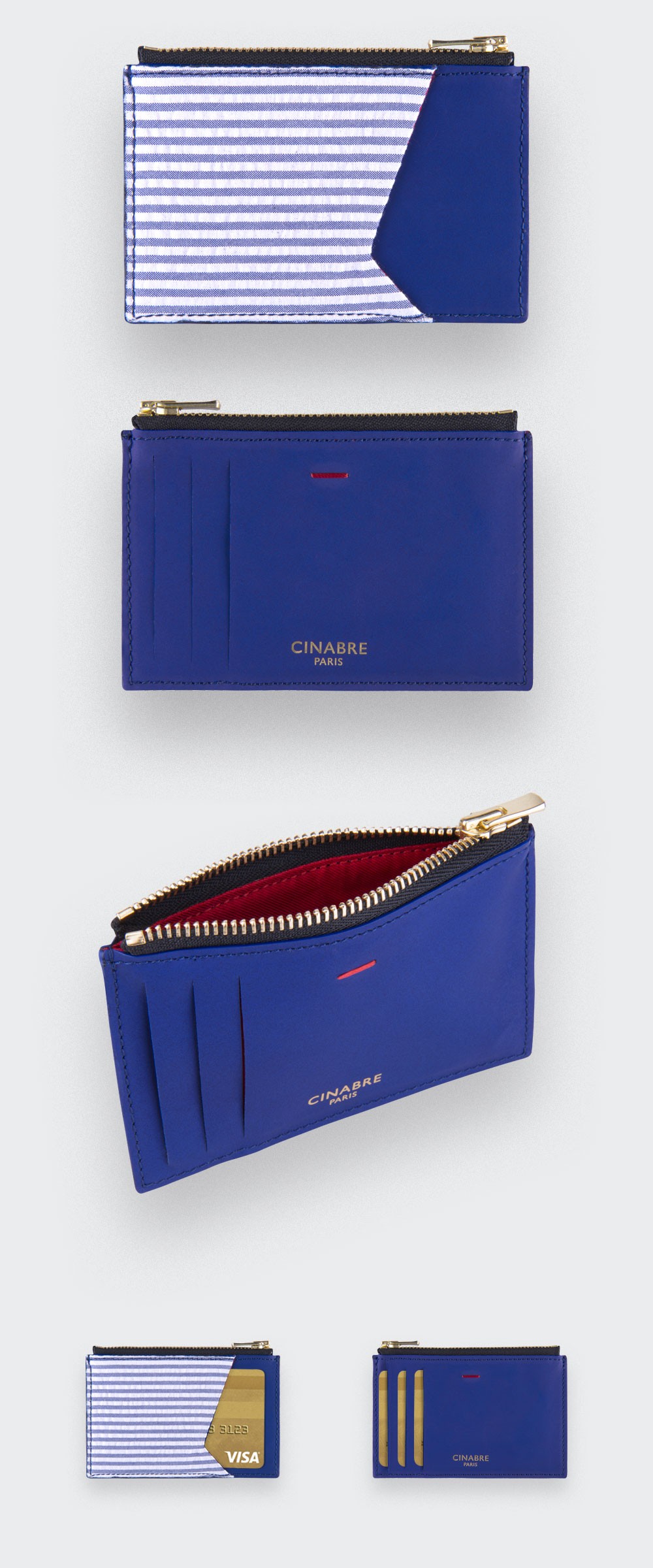 Porte Cartes Seersucker - cuir et seersucker - CINABRE Paris