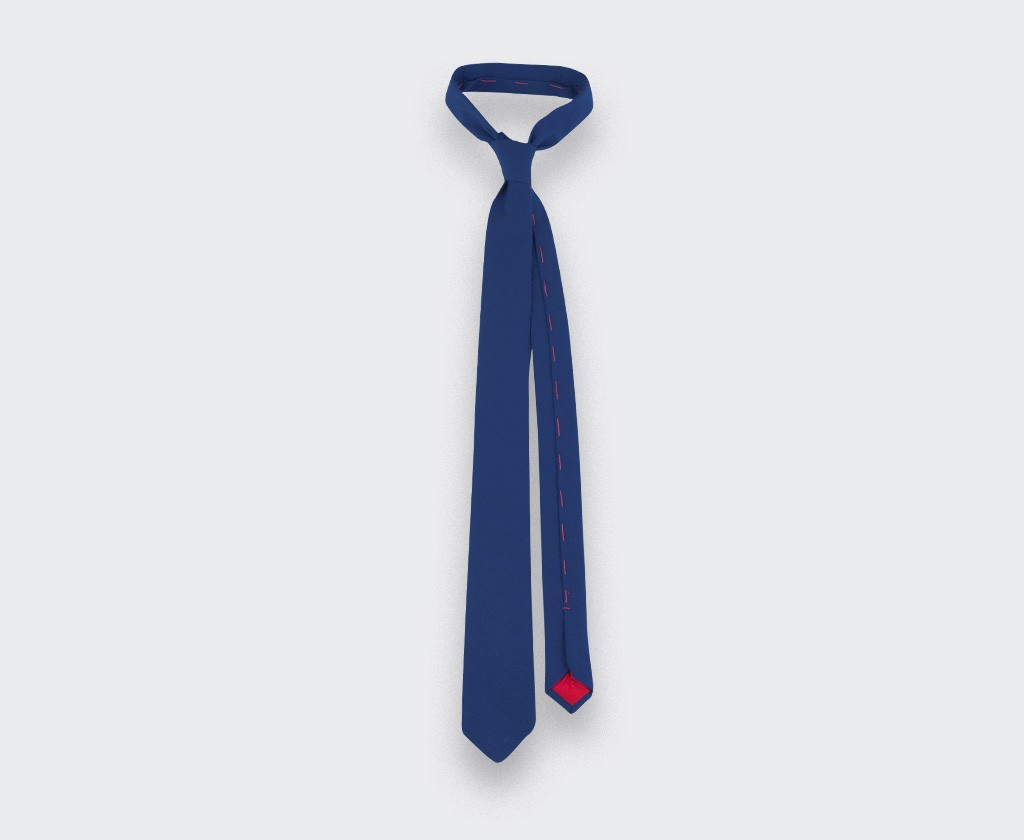cravate seersucker bleu - coton et soie - cinabre paris